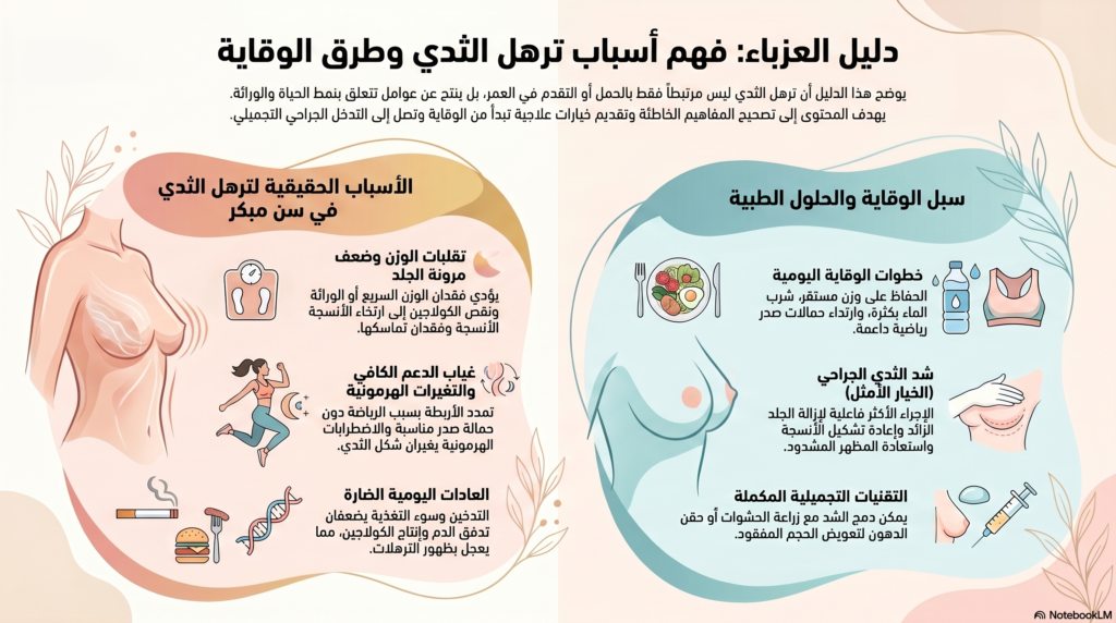 انفوجراف يوضح أسباب ترهل الثدي للعزباء وطرق الوقاية 