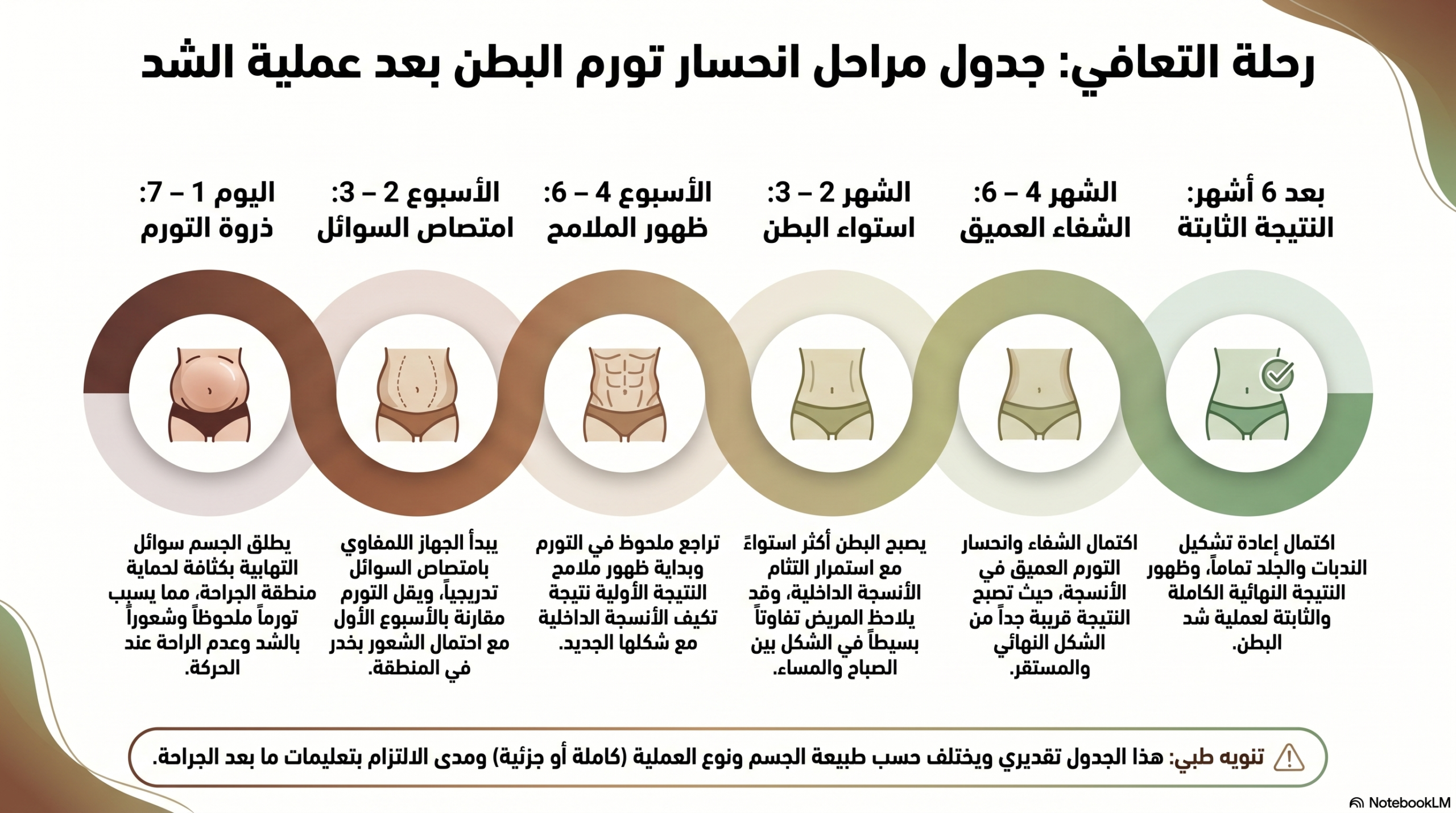 جدول مراحل تورم البطن بعد عملية الشد